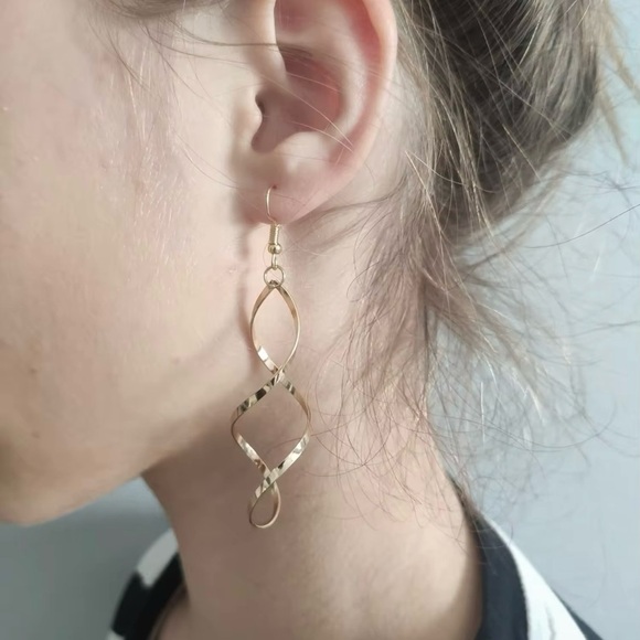 Gold Spiral Drop Long Earrings for Women